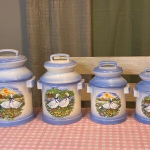 Vintage Blue Ribbon Goose Canister Set
